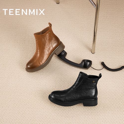 【八字显瘦靴】天美意冬商场款琥珀流光厚底复古短靴时装靴BL661DD5主图