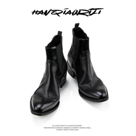 韩桥日记[未来系列]"雅士"小众尖头切尔西靴男牛皮翘头巫师靴增高