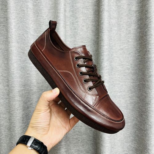 固特异工艺马皮水洗复古做旧乐福鞋系带休闲鞋真皮男鞋主图