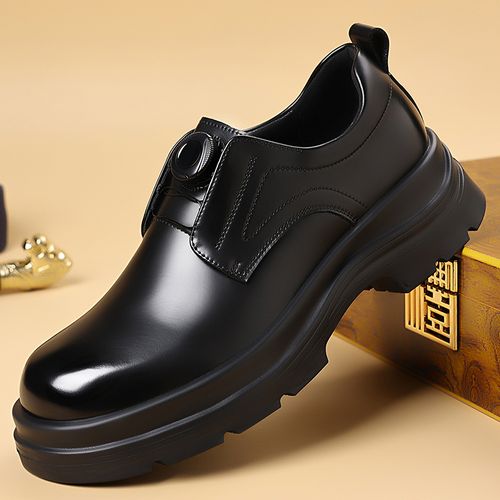 真皮男鞋2025新款轻奢时尚旋纽扣男士商务休闲皮鞋厚底增高德比鞋主图