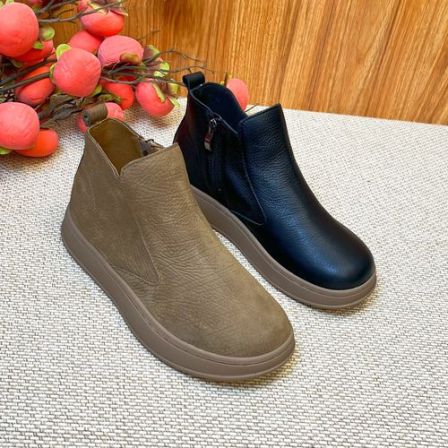 秋冬男士头层牛皮高帮复古风马丁靴百搭舒适侧拉链厚底轻便耐磨