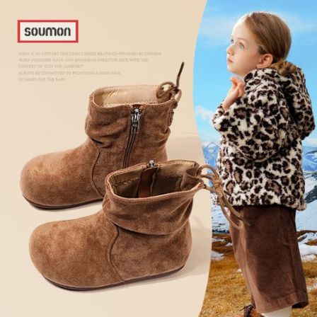 SMON儿童靴子2025新款秋冬女童皮靴英伦风公主靴小女孩单靴宝宝靴