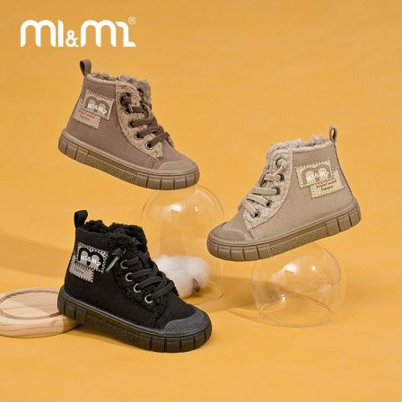 M1&M2儿童布鞋短绒毛帆布短靴高帮帆布鞋棉鞋秋冬加绒加厚鞋保暖