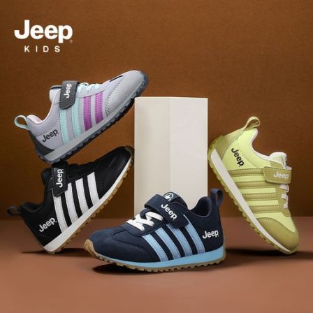 Jeep吉普男童运动鞋3-15岁男女童德训鞋中大童软底防水皮面阿甘鞋