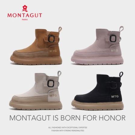 梦特娇2025冬季男女儿童加棉雪地靴加绒保暖防水防寒防滑户外棉鞋