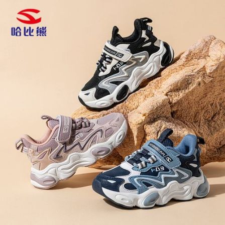 哈比熊童鞋秋冬新款皮面儿童运动鞋耐磨防滑儿童鞋加绒保暖跑步鞋