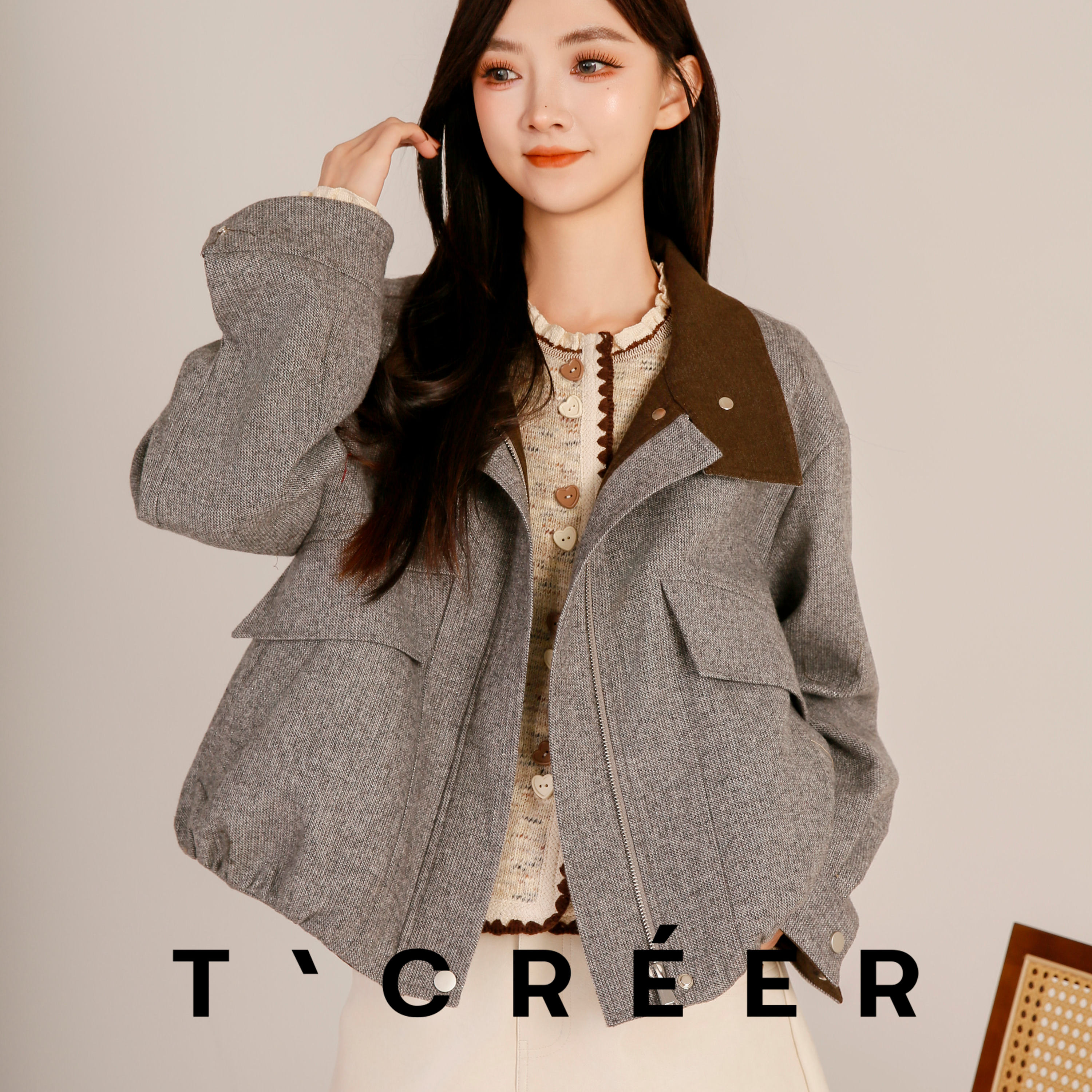 T`CREER｜【麓山里】秋日都市立领百搭时尚简约外套女主图