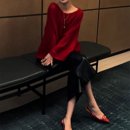 秋季减龄一整套姐系贵气感御姐穿搭轻熟小众不撞款红色针织套装裤