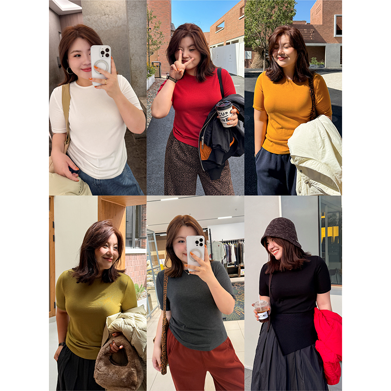 胖mm秋冬舒适磨毛短袖打底衫木子理想大码女精致T恤显瘦内搭200斤主图