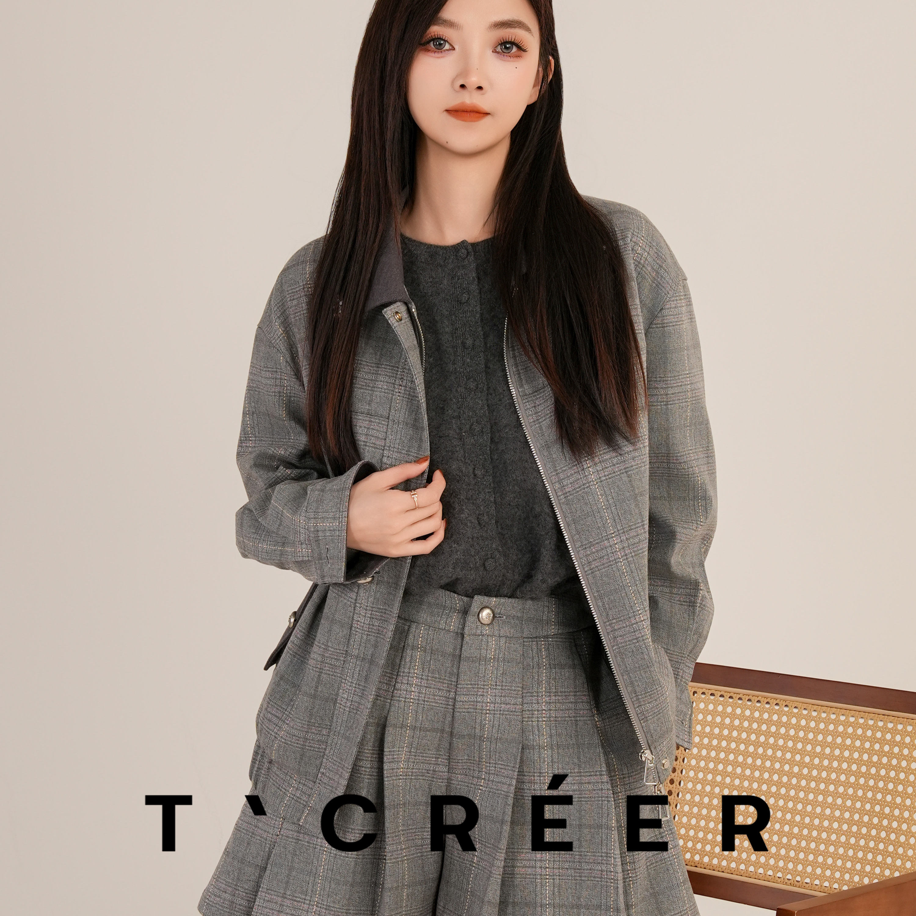 T`CREER｜【空白格】miu系复古时髦格子套装裙女主图