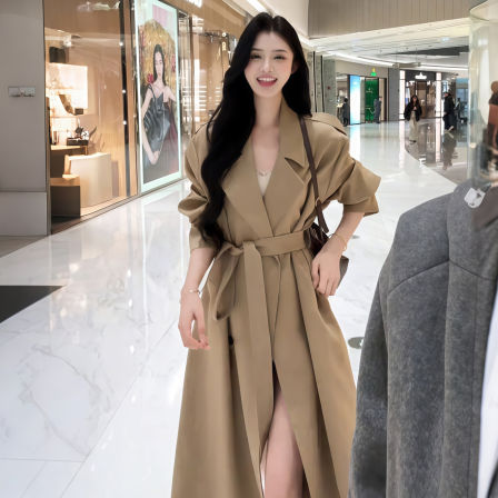 卡其色风衣外套女中长款2025秋季新款韩系收腰气质正肩小个子大衣