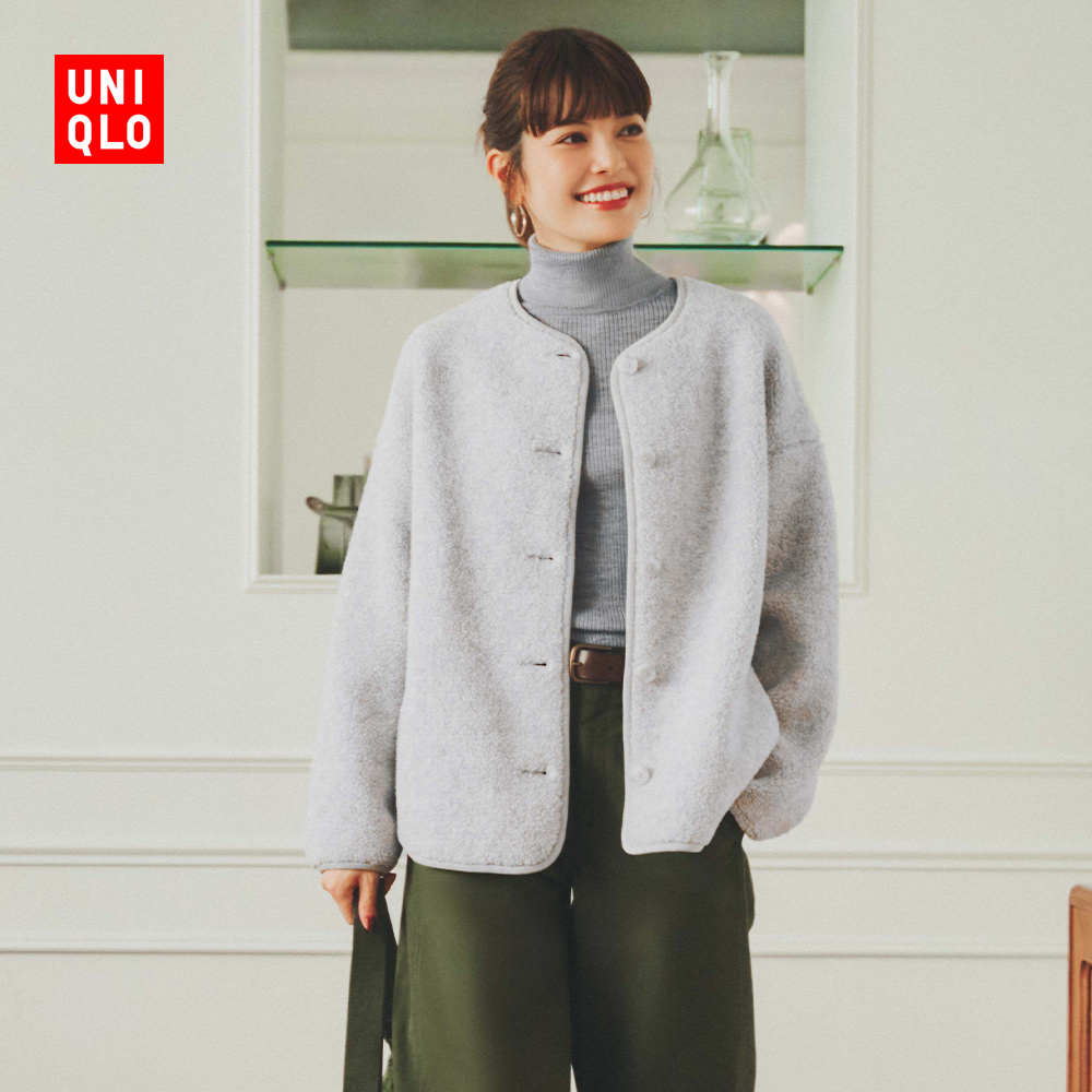 优衣库女装仿羊羔绒摇粒绒休闲开衫长袖宽松外套25秋冬新款479616主图