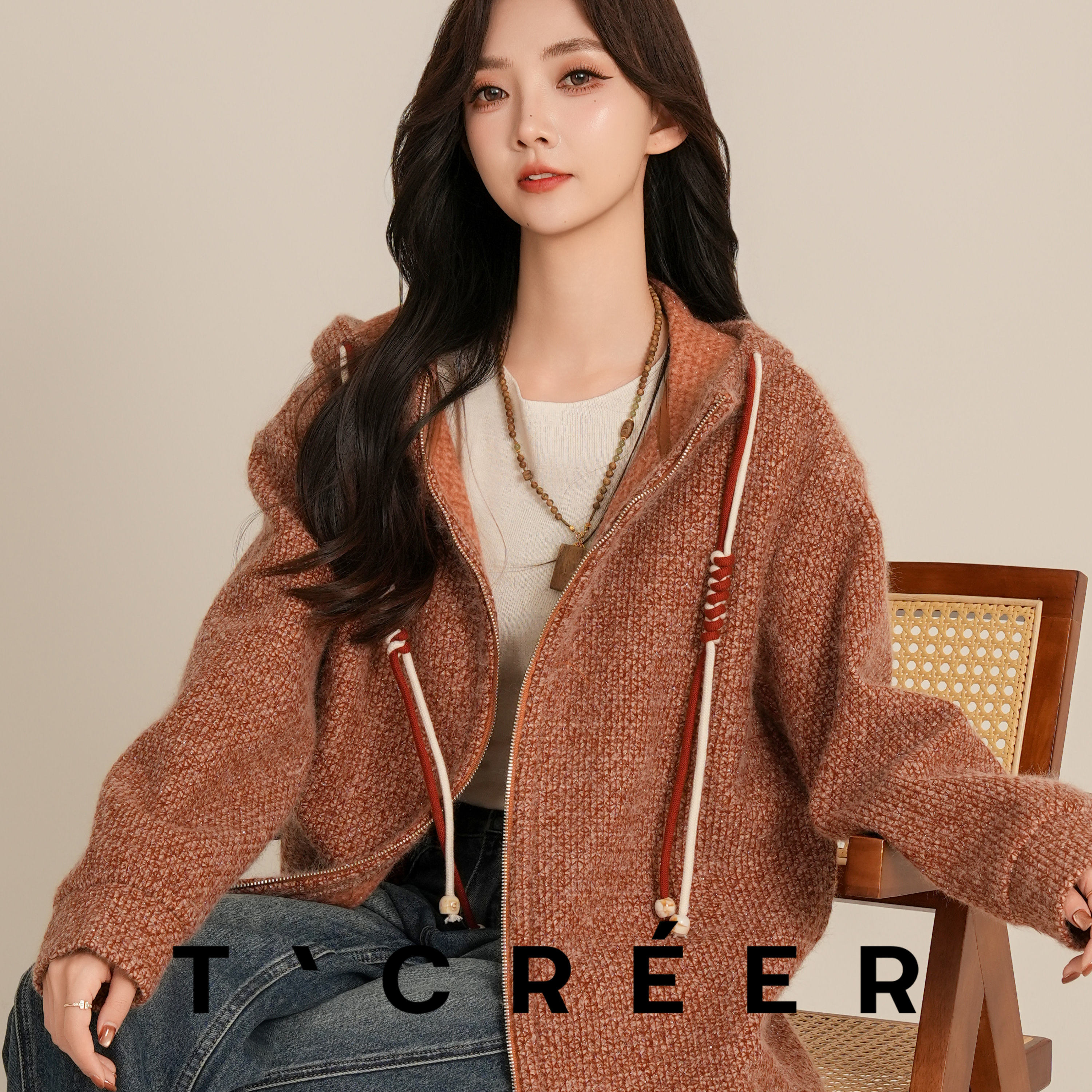 T`CREER｜【枫林晚】秋日精致慵懒抽绳百搭上衣女主图