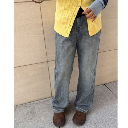 胖mm冬季显瘦德绒牛仔窄版直筒裤木子理想大码女加绒保暖牛仔裤子