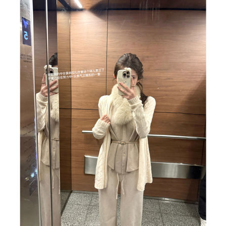 JMSHOP soft娇贵姐姐 静奢老钱感毛织马甲背心无袖叠狐狸毛围脖