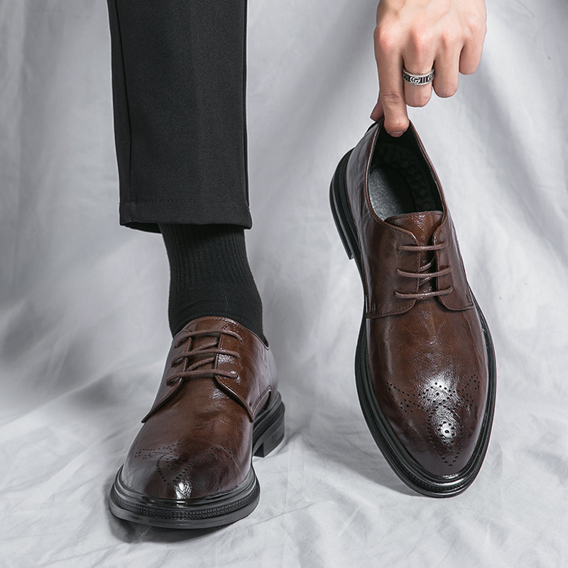 布洛克皮鞋男款秋季英伦正装商务增高休闲高档西装男鞋结婚新郎鞋主图