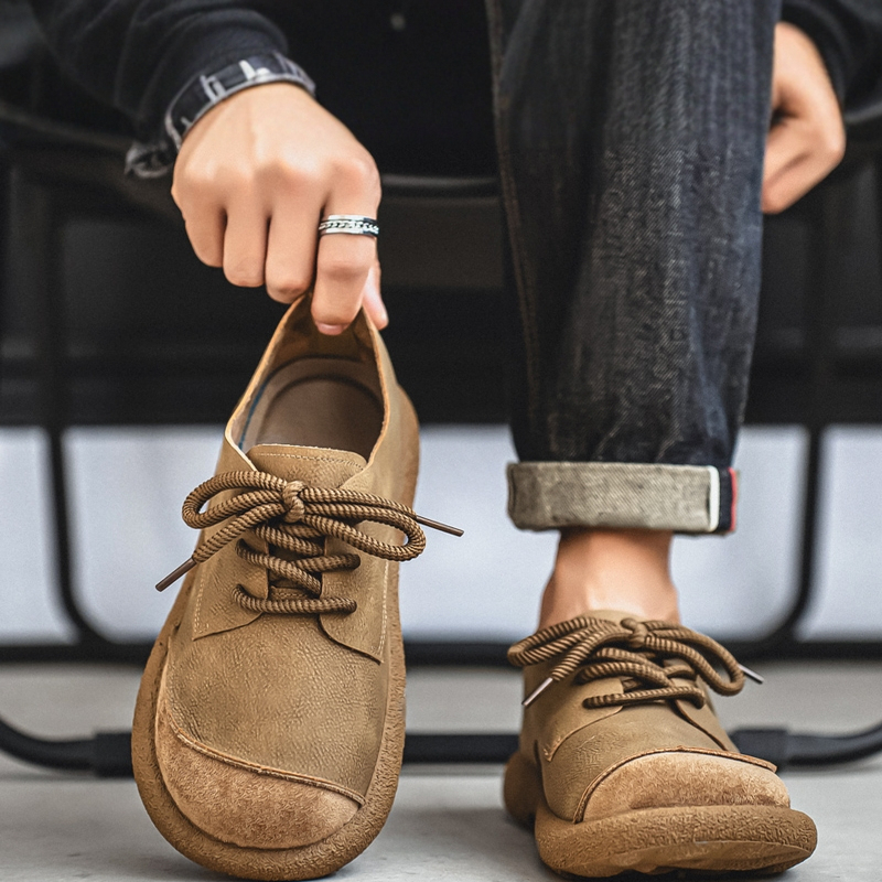 男鞋2025秋季新款潮流复古百搭休闲上班工作软底低帮大码工装皮鞋主图