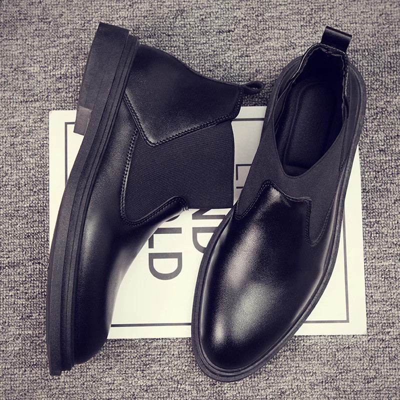 高帮英伦风皮鞋男秋季厨房工作休闲软底厨师男鞋黑色男士运动潮鞋主图