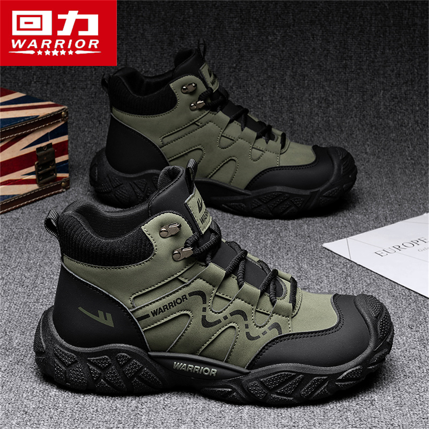 回力男鞋秋季男士休闲运动百搭户外高帮鞋厚底防滑休闲工装劳保鞋主图