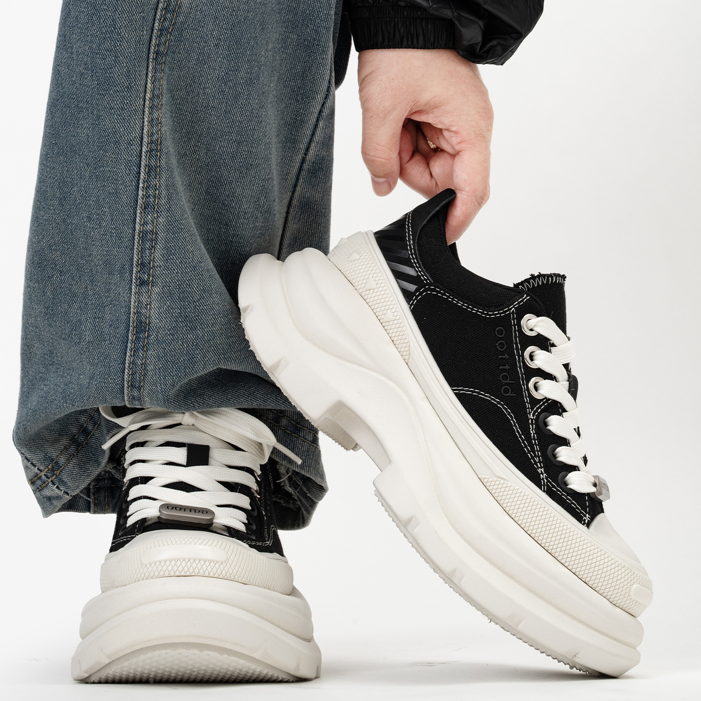 黑白大头帆布鞋男小众复古松糕厚底增高老爹鞋情侣休闲百搭板鞋女主图