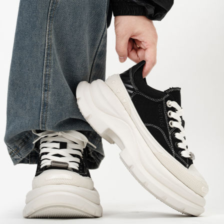 黑白大头帆布鞋男小众复古松糕厚底增高老爹鞋情侣休闲百搭板鞋女