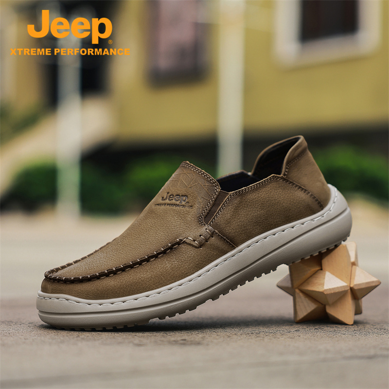 吉普男鞋秋季2025新款户外休闲皮鞋男防滑厚底一脚蹬懒人鞋豆豆鞋主图
