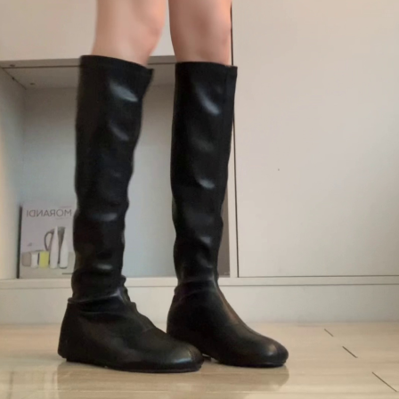 羊皮版~小个子法式圆头简约设计内增高长靴百搭显瘦显腿长时装靴