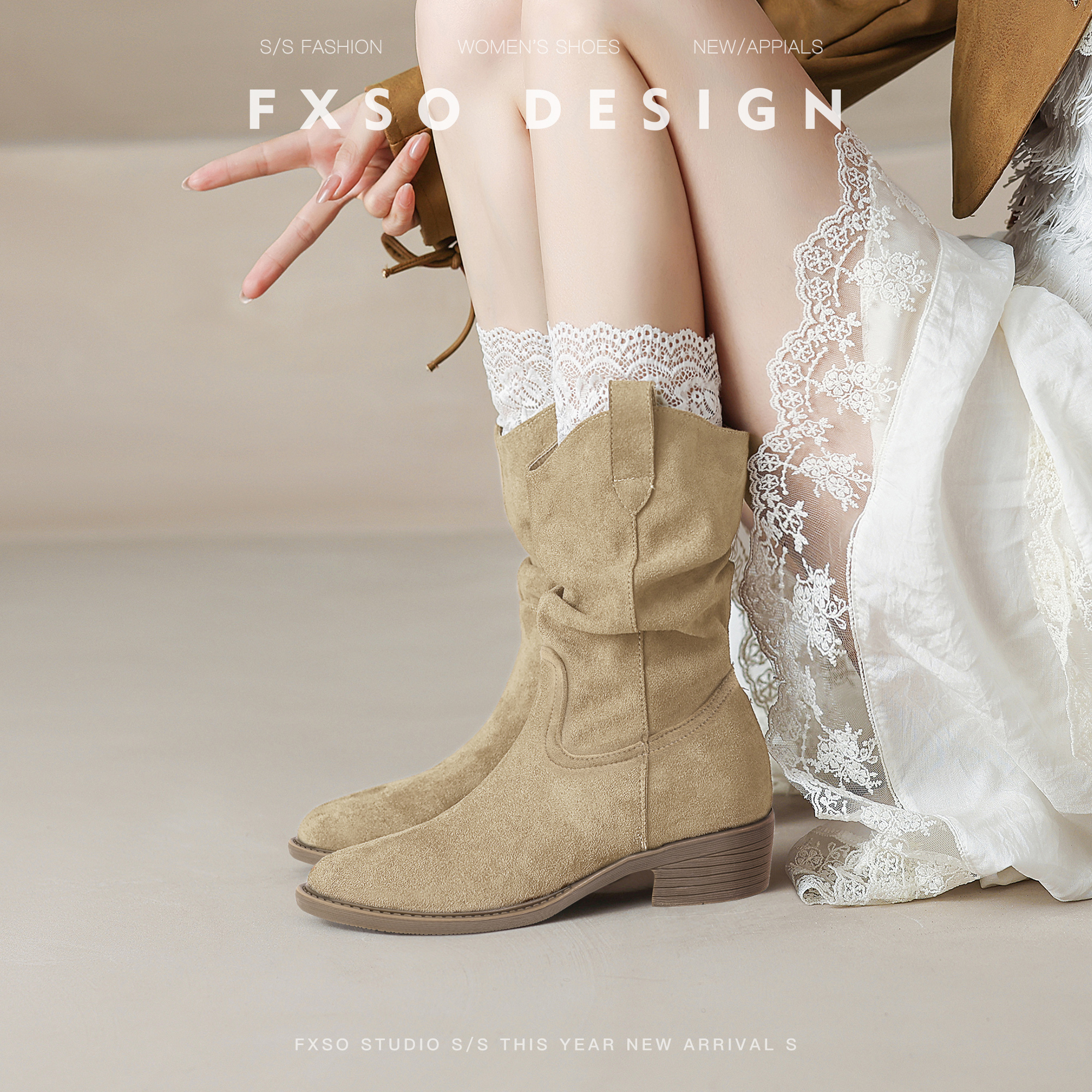 真皮【方巷大叔】内增高短靴女2025新款美拉德堆堆靴西部马丁靴子主图