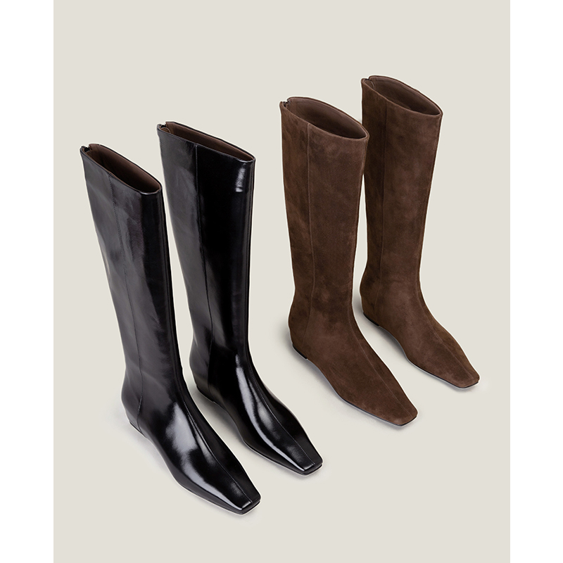 【鞋匠女王×高智穿搭】極简松弛小方头内增高不过膝长靴女中筒靴主图