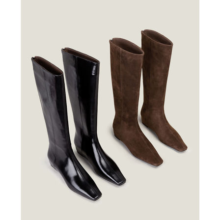 【鞋匠女王×高智穿搭】極简松弛小方头内增高不过膝长靴女中筒靴