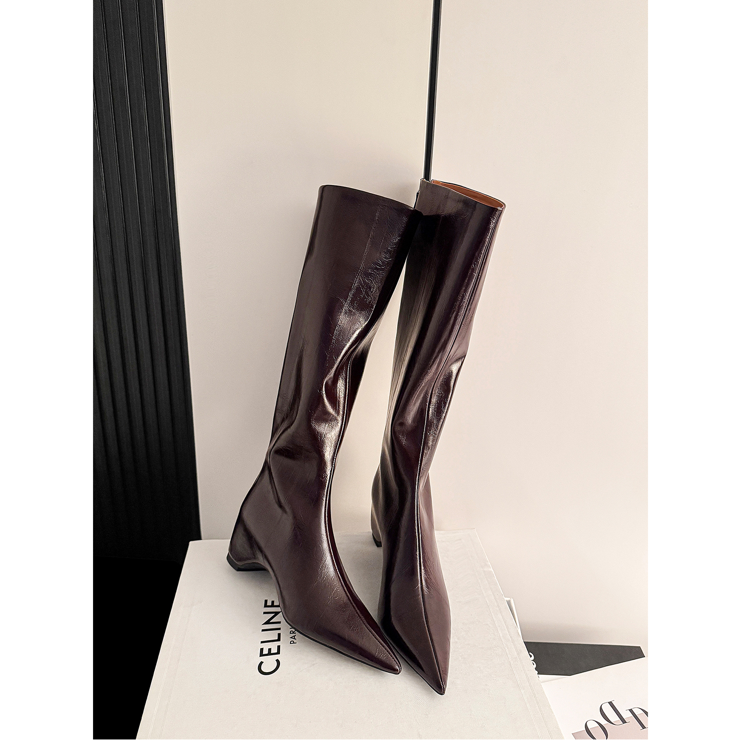 MISS DDLL霸气御姐~欧美尖头6.5cm高跟显腿长骑士靴高级感长筒靴主图