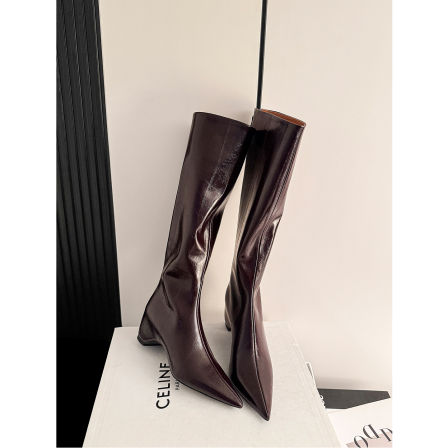 MISS DDLL霸气御姐~欧美尖头6.5cm高跟显腿长骑士靴高级感长筒靴