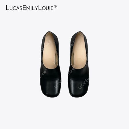 LUCASEMILYLOUIE欢姐0220复古经典方头浅口粗跟小皮鞋250120