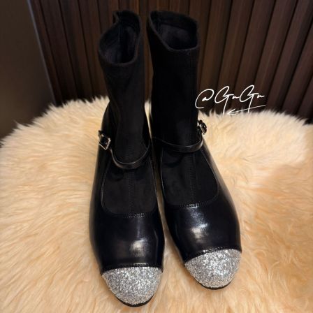 【古古】【星路】贴钻亮闪闪内增高百搭时装靴高级牛皮靴 G25497