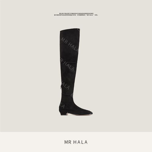 MRHALA 鹊镇翻叠植鞣羊皮绒皮毛一体过膝拉链长筒靴女LX53084主图