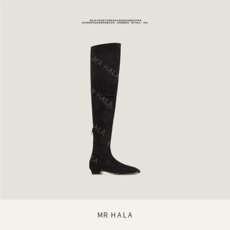 MRHALA 鹊镇翻叠植鞣羊皮绒皮毛一体过膝拉链长筒靴女LX53084