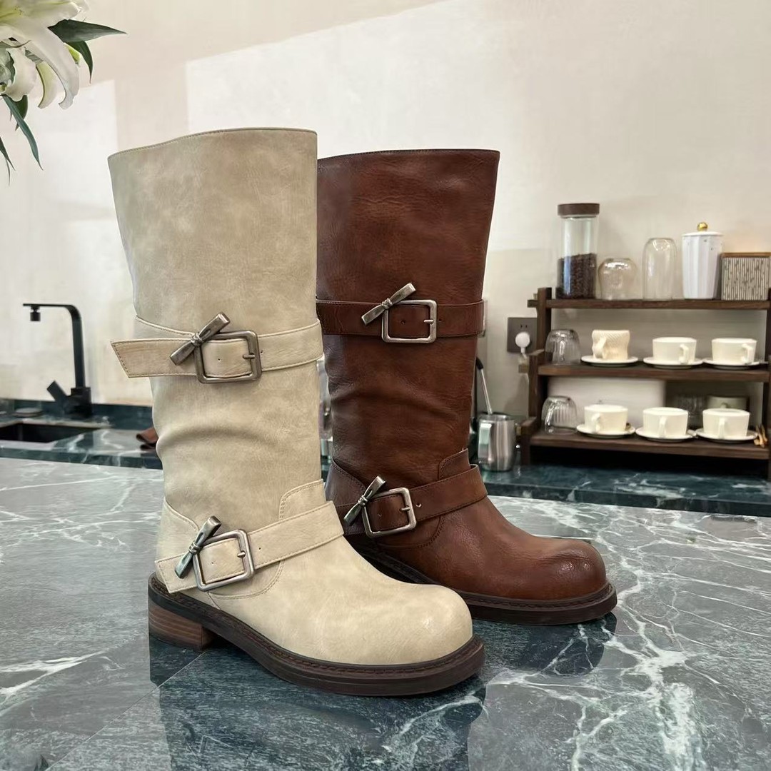 小小苏红茶色时装靴高筒靴骑士长靴圆头长筒马靴牛仔靴EQX55838主图