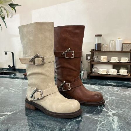 小小苏红茶色时装靴高筒靴骑士长靴圆头长筒马靴牛仔靴EQX55838