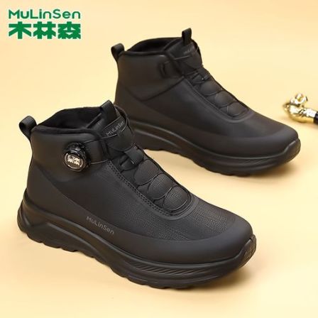 木林森冬季男宽楦软底棉鞋防水羊毛靴时尚保暖户外运动休闲雪地靴