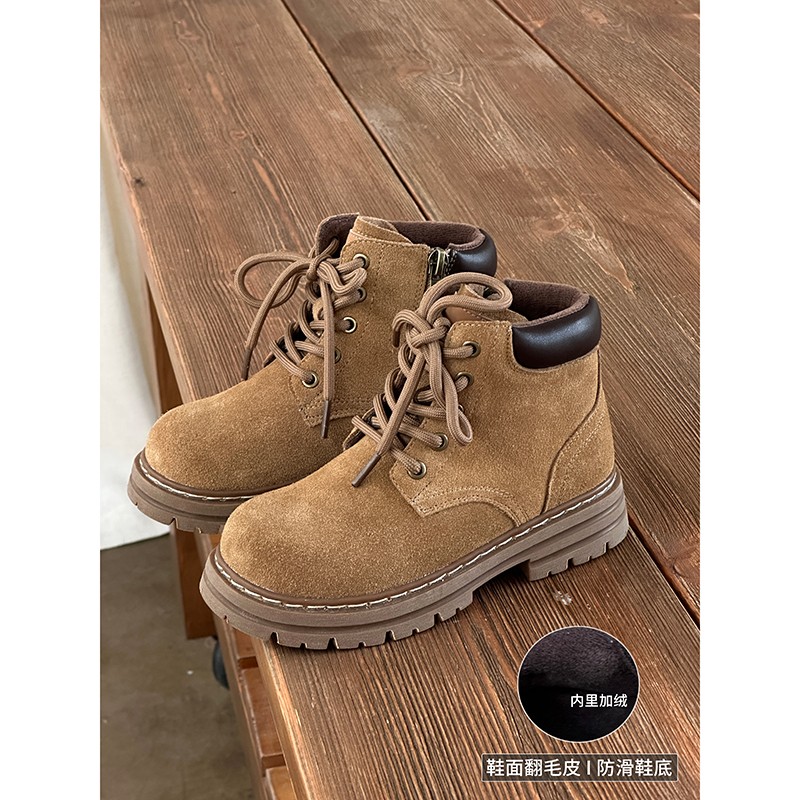【翻毛皮大黄靴】儿童冬季防滑高帮马丁靴加薄绒户外鞋25PS012主图