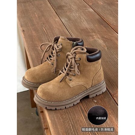 【翻毛皮大黄靴】儿童冬季防滑高帮马丁靴加薄绒户外鞋25PS012