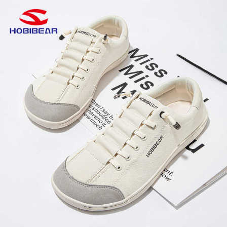 HOBIBEAR男女鞋春秋高帮一脚蹬帆布宽楦布鞋47码小白鞋宽头赤足鞋