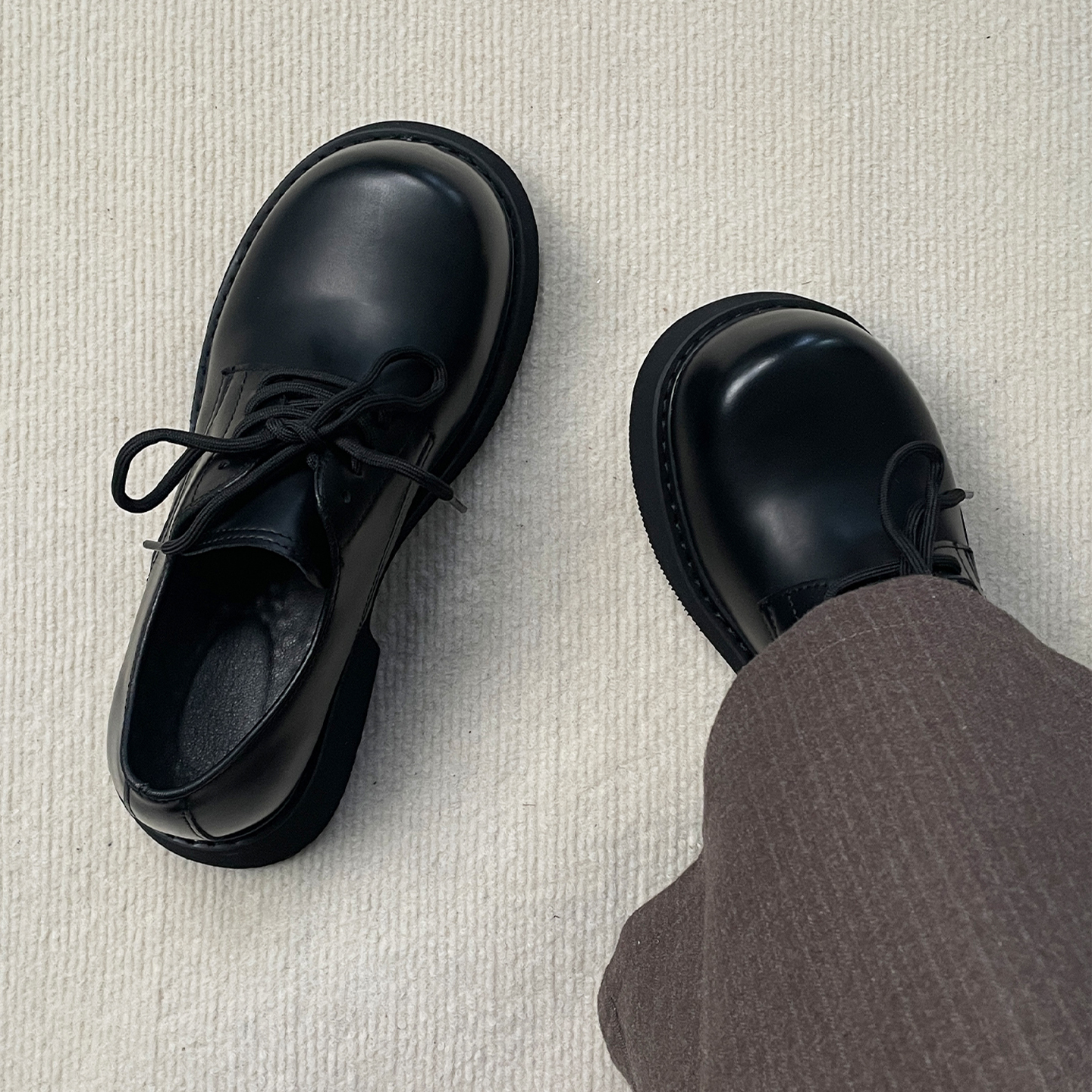 巴黎厚底5cm增高德比鞋男大码工装cleanfit英伦大头通勤休闲皮鞋主图