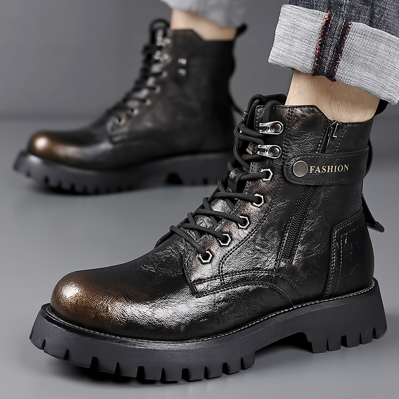 马丁靴男士高帮秋季厚底2025新款商务休闲中帮皮鞋男款真皮工装靴主图