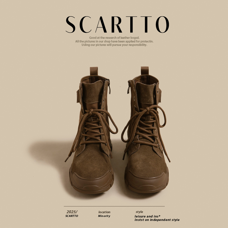 帆布马丁靴女2025新款秋季靴子户外真皮单靴登山鞋沙漠靴厚底短靴主图