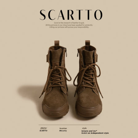 帆布马丁靴女2025新款秋季靴子户外真皮单靴登山鞋沙漠靴厚底短靴