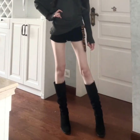 堆堆靴子女长筒靴2025秋冬新款小个子内增高8CM长靴黑色瘦瘦靴子