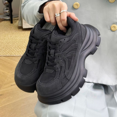 SGIRLTWTW2025秋新款厚底增高6CM真皮老爹鞋女ins潮松糕面包单鞋