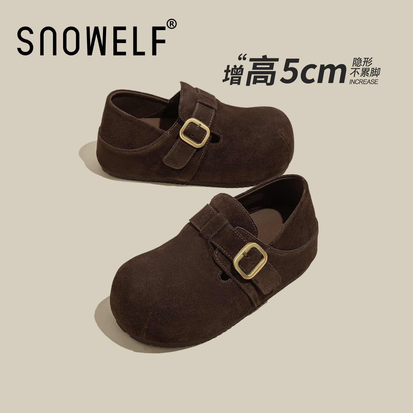 复古厚底勃肯鞋女款2025秋季新款百搭一脚蹬懒人鞋时尚真皮单鞋子主图