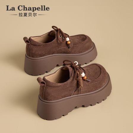 拉夏贝尔全包勃肯鞋女2025秋季新款松糕厚底增高乐福鞋复古小皮鞋